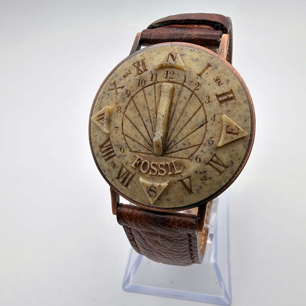 Vintage Fossil Sundial SD-6720 Copper Tone Leather Band Watch Working
